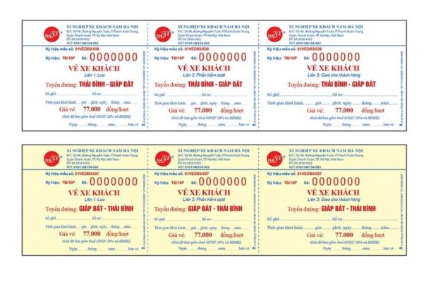 Mẫu vé xe khách được sử dụng phổ biến