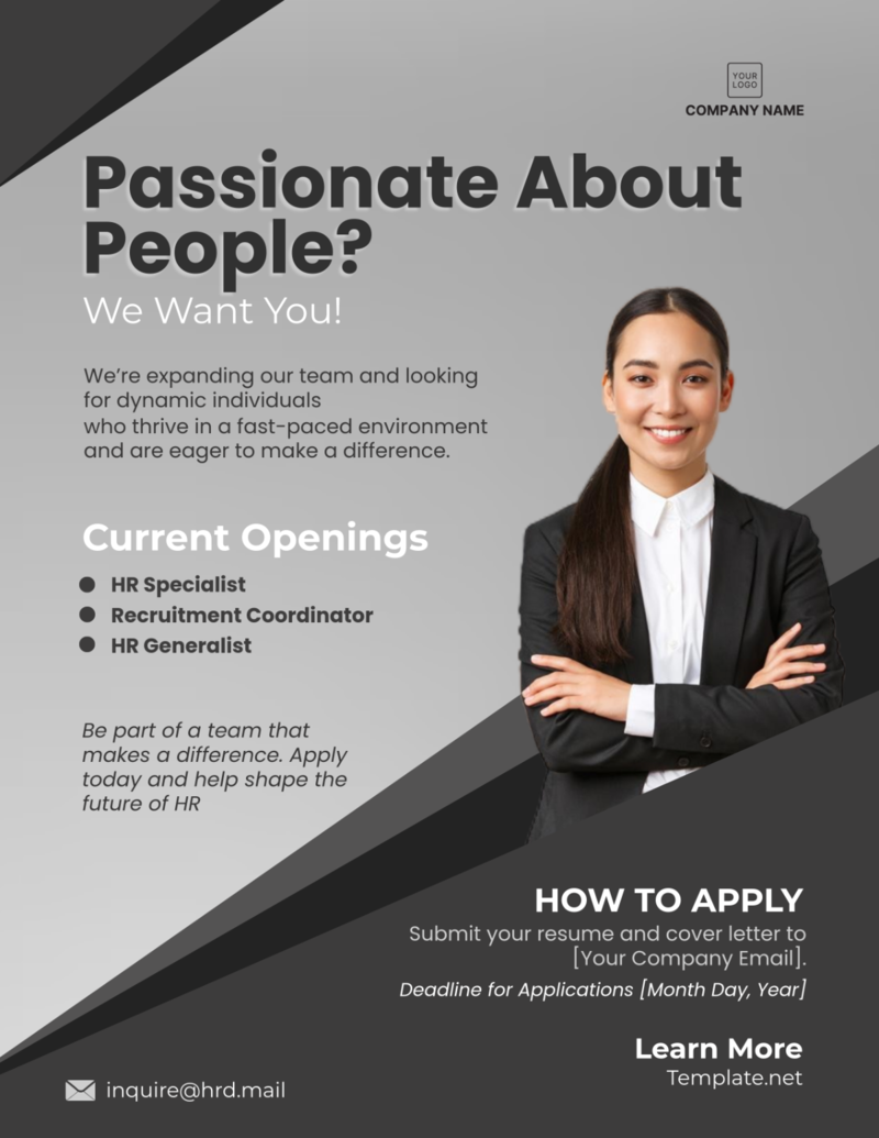 Mẫu tờ rơi tuyển dụng bố cục cân đối, gây thiện cảm.