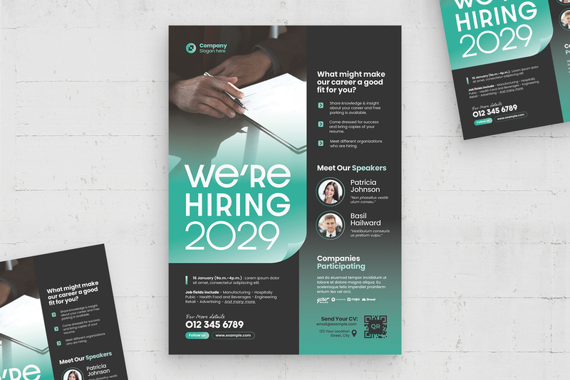 Tờ rơi tuyển dụng kết hợp khéo léo giữa chữ, hình và biểu tượng.