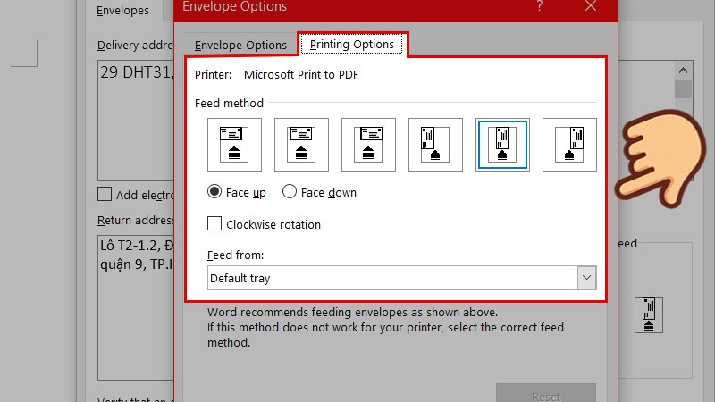 Nhấn vào mục Printing Options